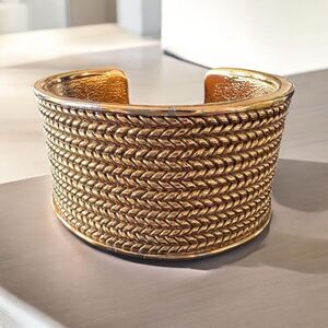 Chanel Gold Plated Textured Cuff Bracelet